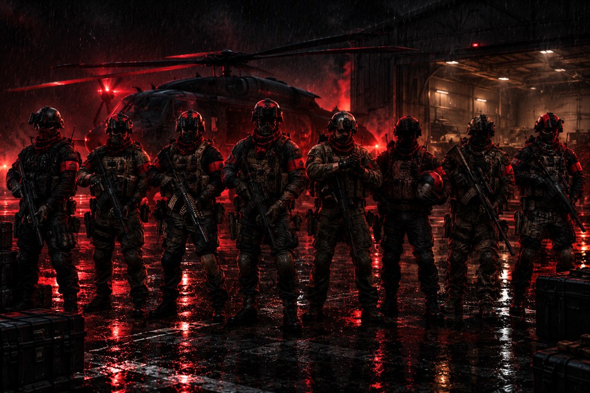 A clan lined up before a match