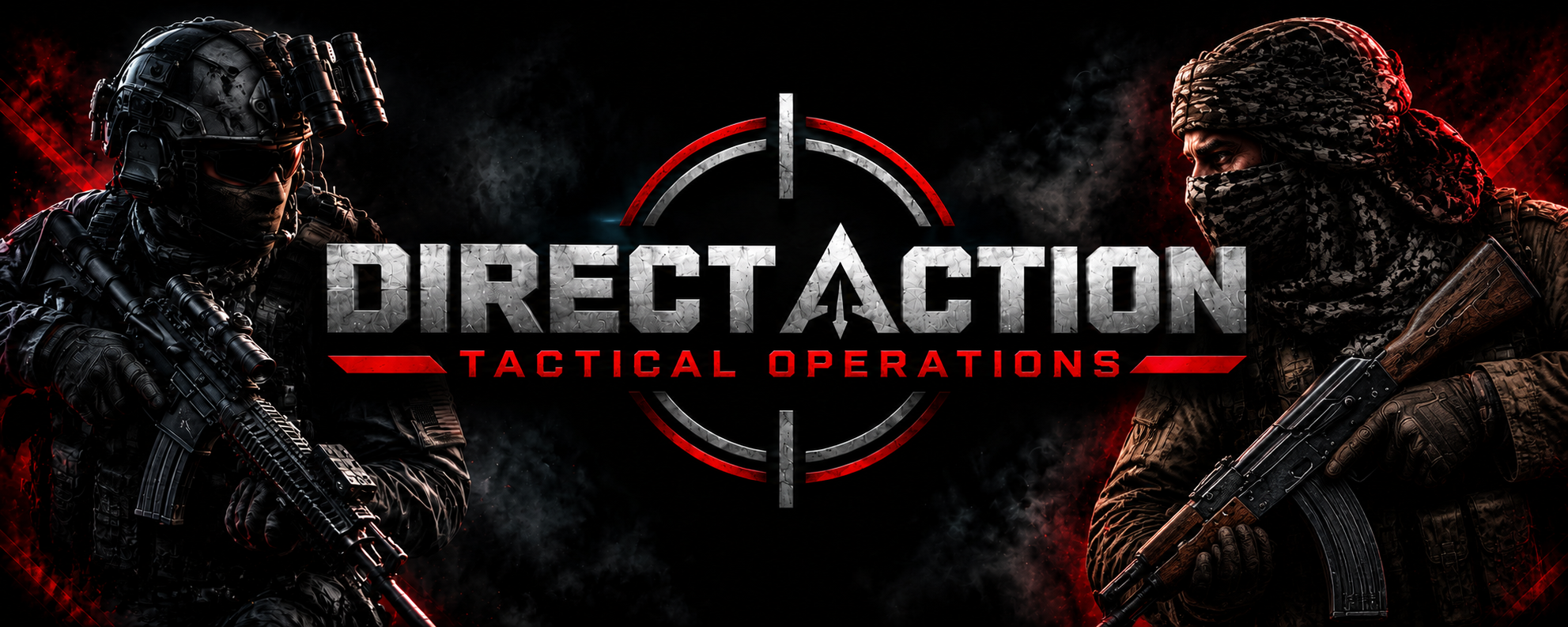 DIRECT ACTION, Tactical Operations: a Tac-Ops operator and a Merc face each other across a crosshair.