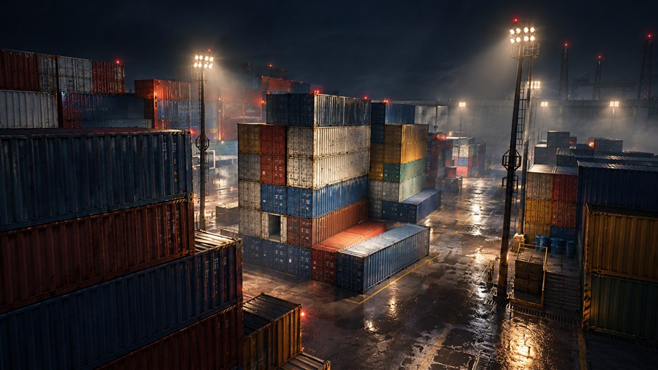Shipping Yard at night