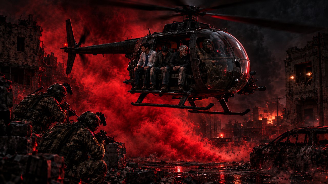 The AH Sparrow helicopter lifting off with the VIPs aboard