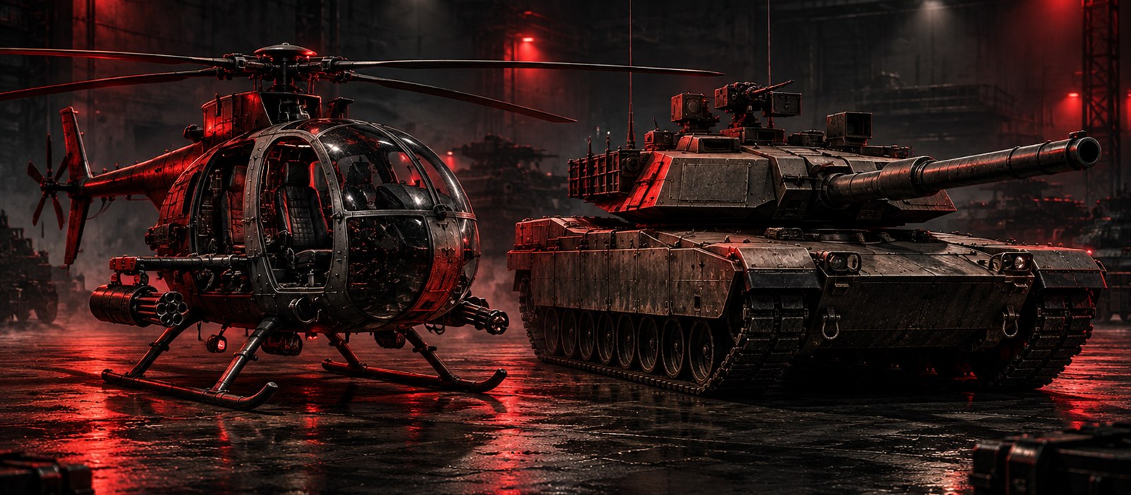 The AH Sparrow helicopter and the tank, on static display